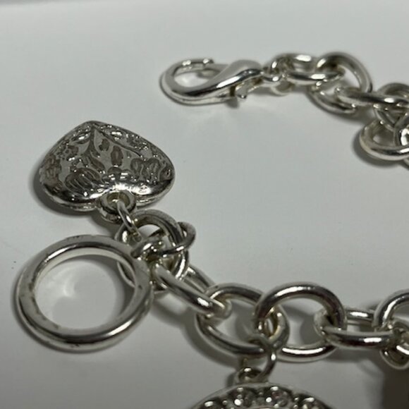 Silver-Tone Chain Charm Bracelet w/Heart, "M" Initial, Faux Pearl, Rhinestones - Picture 3 of 13